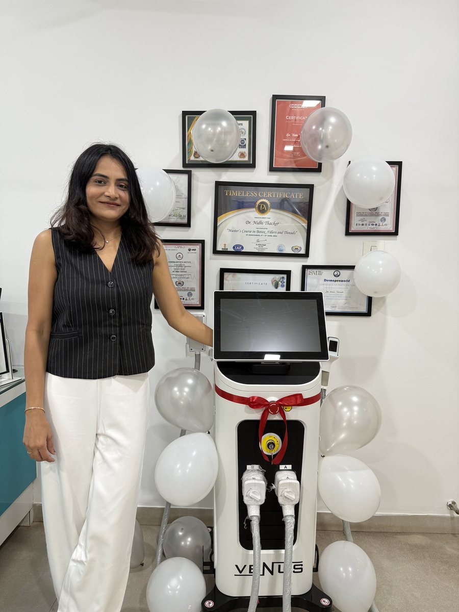 Dr. Nidhi Thacker at La Sparkle with advanced VENUS energy-based device and certifications